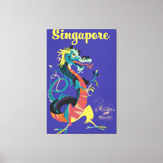 Lienzo Cartel de viaje vintage de dragón de Singapur