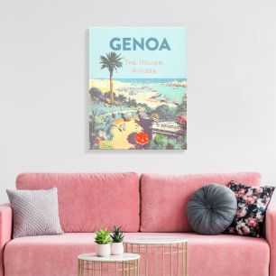 Lienzo Cartel de viaje vintage de Génova Riviera italiana