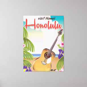 Lienzo Cartel de viaje vintage de guitarra acústica de Ho