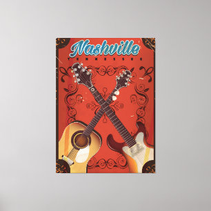 Lienzo Cartel de viaje vintage de guitarra de Nashville, 