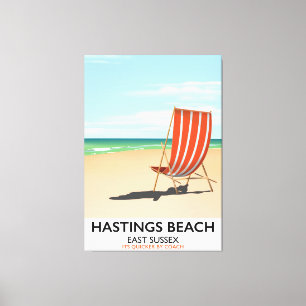 Lienzo Cartel de viaje vintage de Hastings Beach, East Su