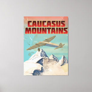 Lienzo cartel de viaje vintage de las montañas del Cáucas
