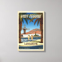 Cartel de viaje vintage Teguise Lanzarote España