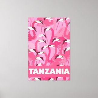 Lienzo Cartel retro de viaje de flamencos de Tanzania
