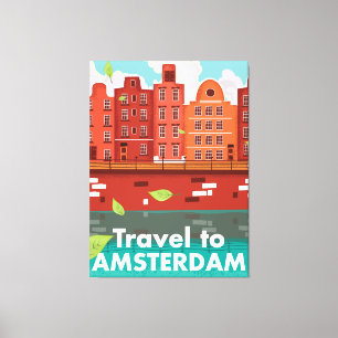 Lienzo Cartel vintage de viaje a Ámsterdam