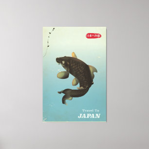 Lienzo Cartel vintage de viaje a Japón Koi