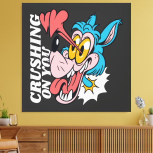 Lienzo Cartoon Blue Wolf with Text – "Crushing On You"