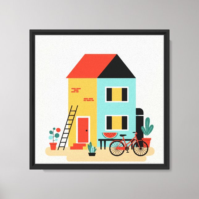 Lienzo Casa con un techo rojo y negro (Anverso)