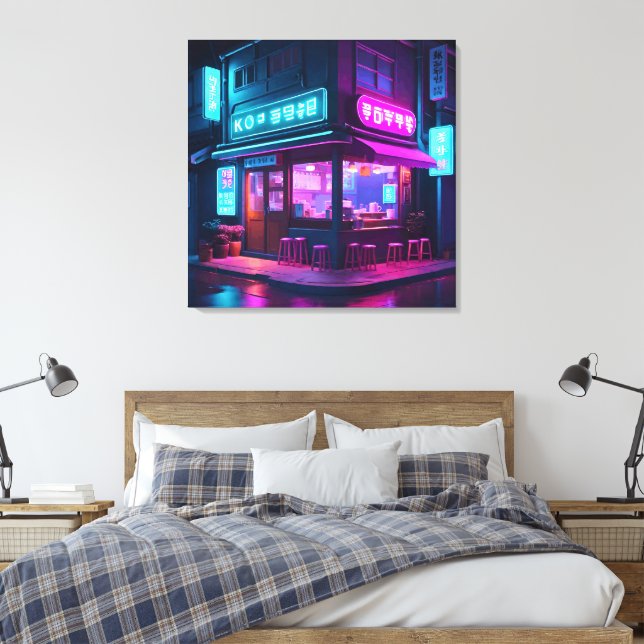 Lienzo Casa de café coreana neon LoFi Art  (Insitu(Dormitorio))