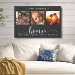Lienzo Casa de Collage de fotos moderna no sólo un lugar<br><div class="desc">Este impresionante cuadro mural de lona presenta un hermoso collage de fotos de tres marcos que muestra recuerdos preciados, adornado con el mensaje más sincero: "Hogar, no sólo un lugar, sino un sentimiento". El elegante diseño en blanco y negro, combinado con un exquisito guión y una tipografía de impresión, crea...</div>