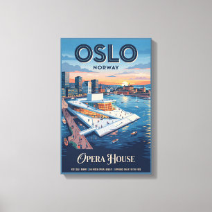 Lienzo Casa de Ópera de Oslo Noruega Póster de Viaje Vint
