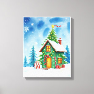 Lienzo Casa del Árbol de Navidad