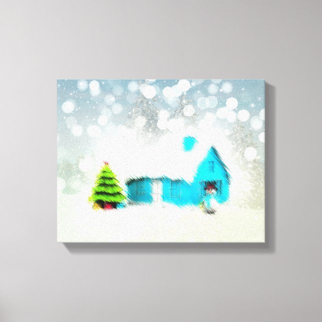 Lienzo Casa del Hombre de Nieve del Árbol de Navidad pers (Anverso)