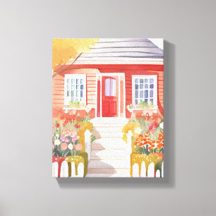 Lienzo Casa Roja Pintura Apreciable en Acuarela