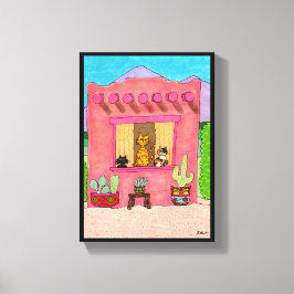 Lienzo Casa rosa de Adobe Cute Gatos Taos Desert Southwes