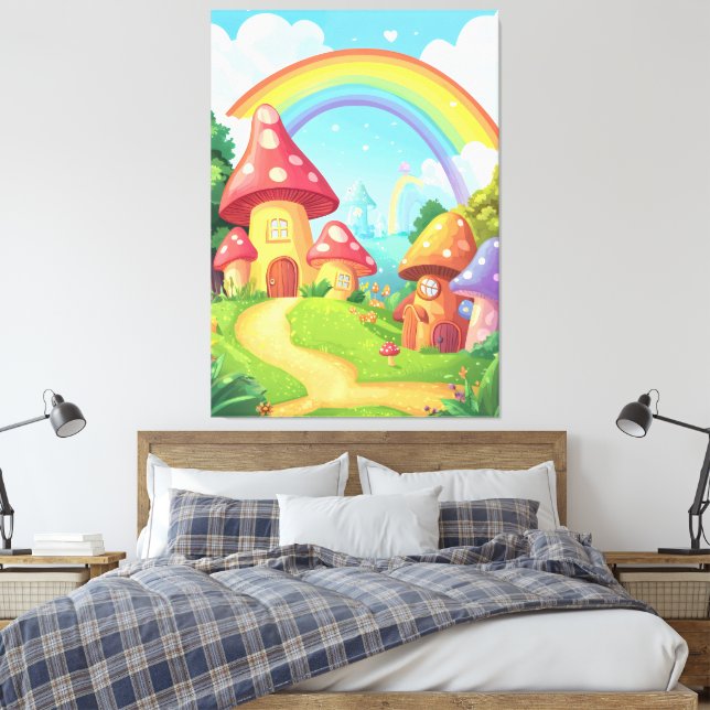 Lienzo Casas de hongos y arco iris (Insitu(Dormitorio))
