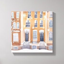 Lienzo Casas de Piedra Marrón | Aquarela de Calle de Ciud
