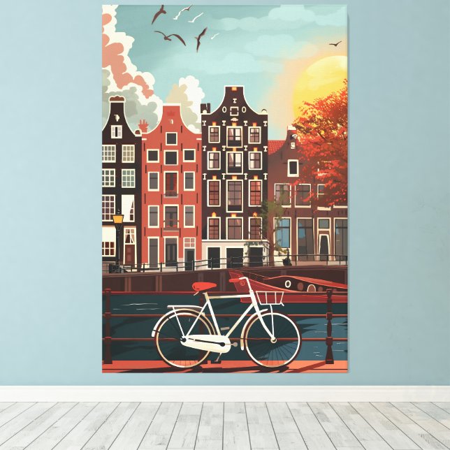 Lienzo Casas del Canal de Amsterdam (Insitu (piso de madera))