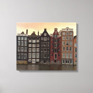 Lienzo Casas del Canal de Ámsterdam al Atardecer