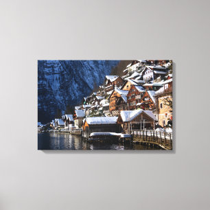 Lienzo Casas junto al lago de madera en Hallstatt, Austri