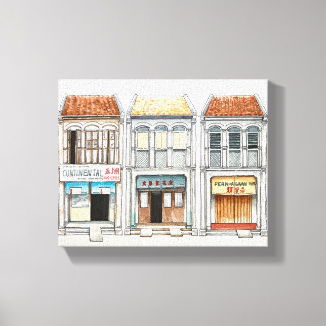 Lienzo Casas patrimoniales de Penang (Anverso)