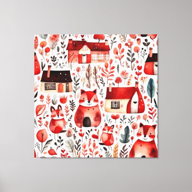 Lienzo Casas rojas y casas adorables Hoja de papel (Anverso)