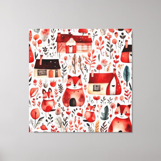 Lienzo Casas rojas y casas adorables Hoja de papel (Anverso)