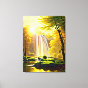 Lienzo Cascada de amanecer Árboles Río Paisaje Hermoso