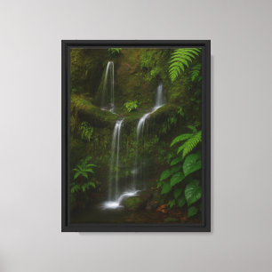 Lienzo Cascada de selva oculta con vegetación exuberante