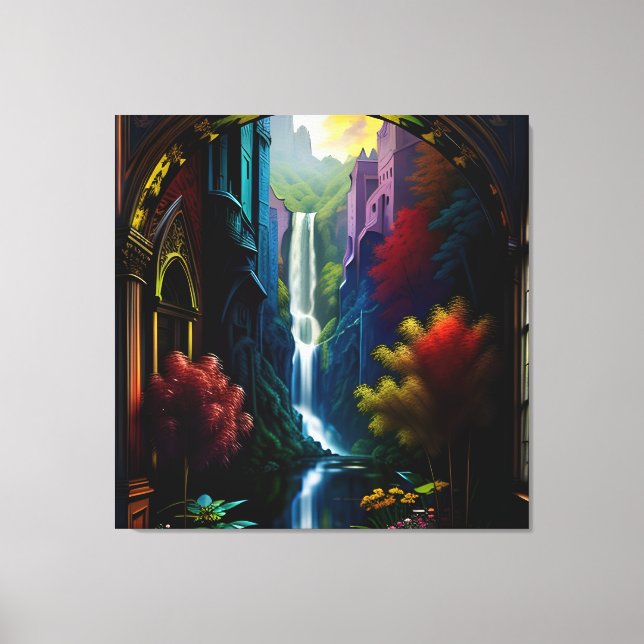 Lienzo Cascada gótica interior mansión Surreal 11 (Anverso)