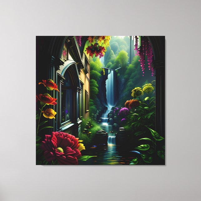 Lienzo Cascada gótica interior mansión Surreal 13 (Anverso)