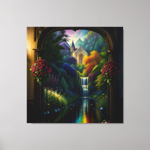 Lienzo Cascada gótica interior mansión Surreal 16