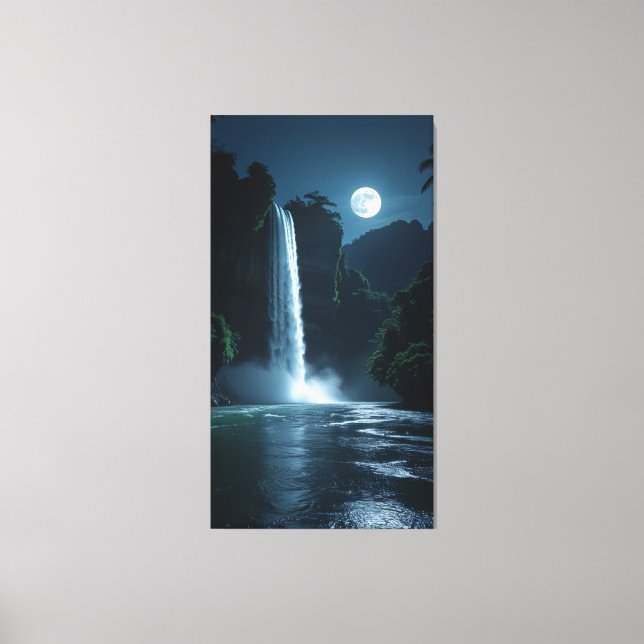 Lienzo Cascada iluminada por luna - Paisaje nocturno cine (Anverso)