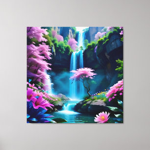 Lienzo Cascada mágica y flor de paisaje