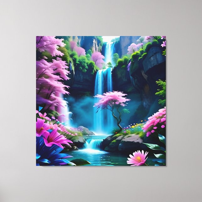 Lienzo Cascada mágica y flor de paisaje (Anverso)