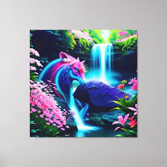 Lienzo Cascada mágica y flores dos (Anverso)
