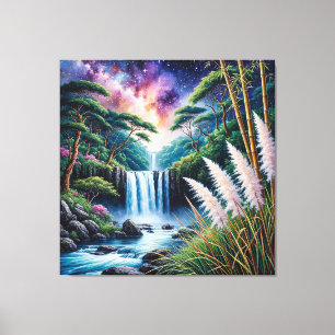 Lienzo Cascada Majestuosa en un Bosque Exuberante Bajo el