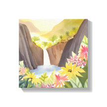 Cascada Tropical | Paisaje Floral de Acuarela