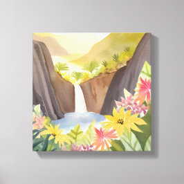Lienzo Cascada Tropical | Paisaje Floral de Acuarela