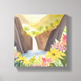 Lienzo Cascada Tropical | Paisaje Floral de Acuarela
