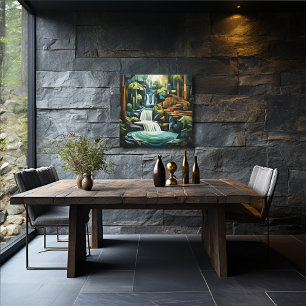 Lienzo Cascada y árboles abstractos de 24 pulgadas cuadra