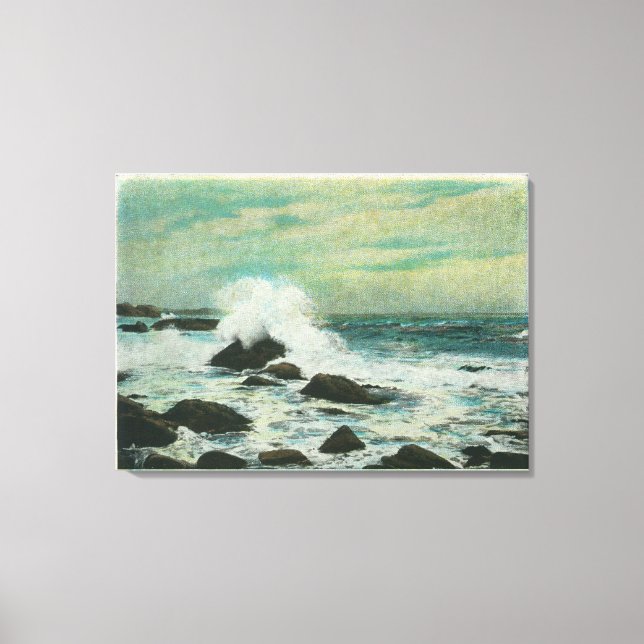 Lienzo Casco Bay, Maine Surf y Rocas en la playa (Anverso)