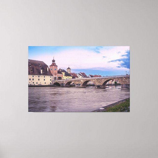 Lienzo Casco histórico de Regensburg, Alemania (Anverso)