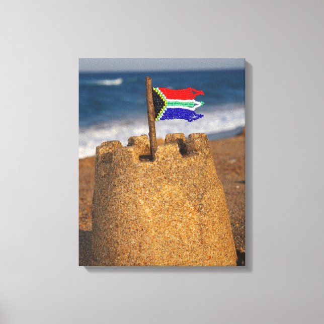 Lienzo Castillo de arena con bandera sudafricana, Umhlang (Anverso)