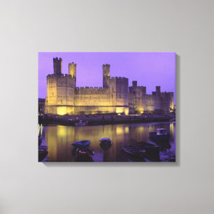 Lienzo Castillo de Caernarfon, de Noche, Gwynedd, Gales