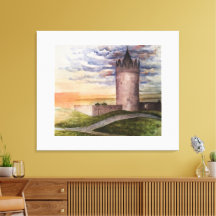 Castillo irlandés en acuarela en Doolin, condado d