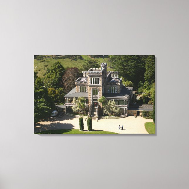 Lienzo Castillo Larnach, Dunedin, Nueva Zelanda - aéreo (Anverso)