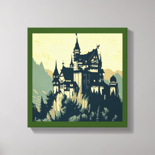 Lienzo Castillo Medieval de Fantasía - Grabado en Madera