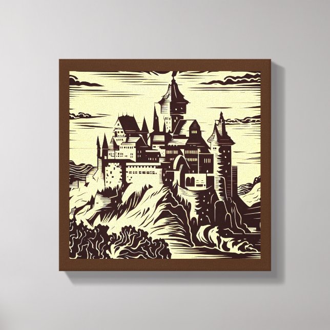 Lienzo Castillo Medieval de Fantasía - Grabado en Madera  (Anverso)