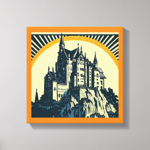 Lienzo Castillo Medieval de Fantasía - Grabado en Madera 